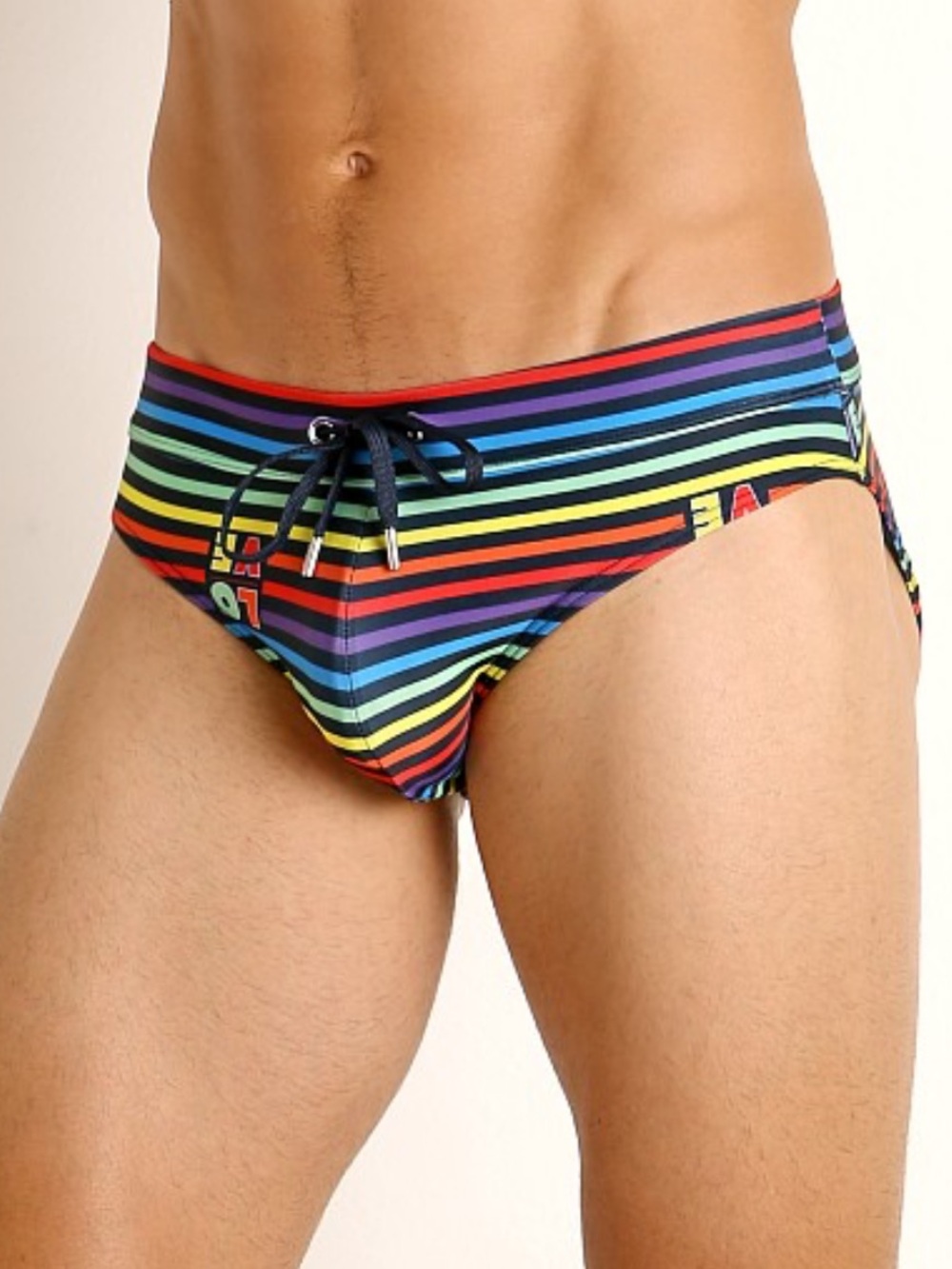 2XIST Pride Rio Sliq Low Rise Swim Brief Love Stripe Rainbow Size Medium